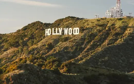 The Hollywood sign on a hillside above Los Angeles