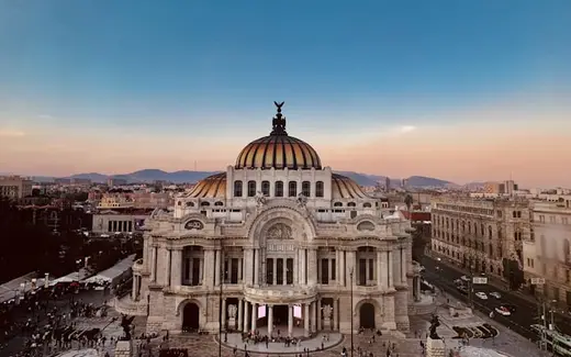 The Palacio de Bellas Artes in Mexico City at sunset