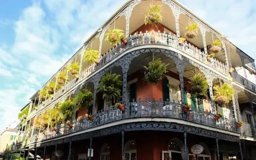 A wrought-iron balcony in the French Quarter, New Orleans