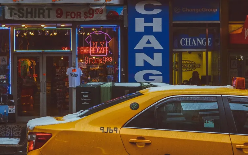Yellow taxi on a city street