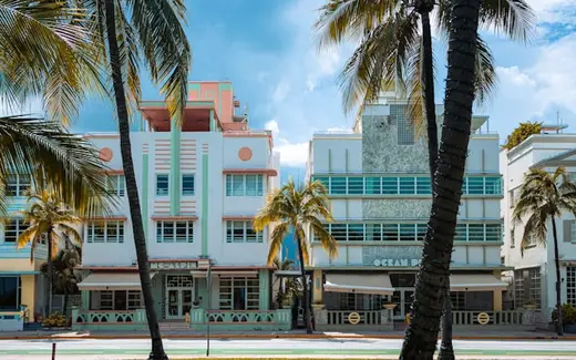 Art deco buildings and palm trees on Ocean Drive, Miami Beach