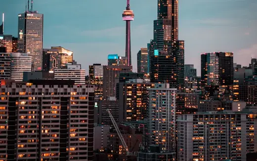 The Toronto skyline and CN Tower at night
